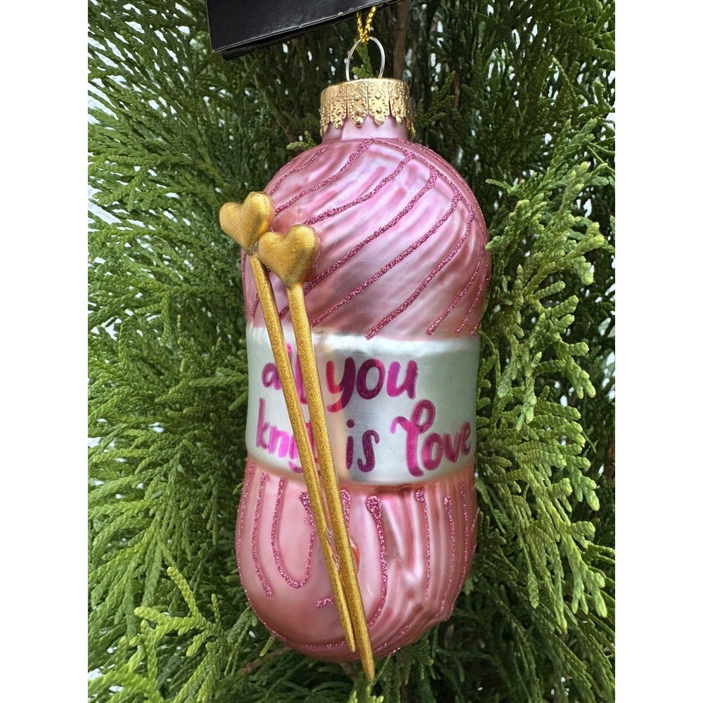 Robert Stanley Glass Christmas Yarn Ornament All You Knit Is‎ Love 4.38" NWT